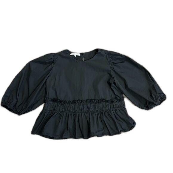 Corey Lynn Calter NWOT Peggy Black Cotton Puff Sleeve Popover Peplum Top Size L - Picture 3 of 12